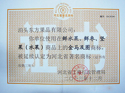 2013年金馬著名商標(biāo)證書(shū)